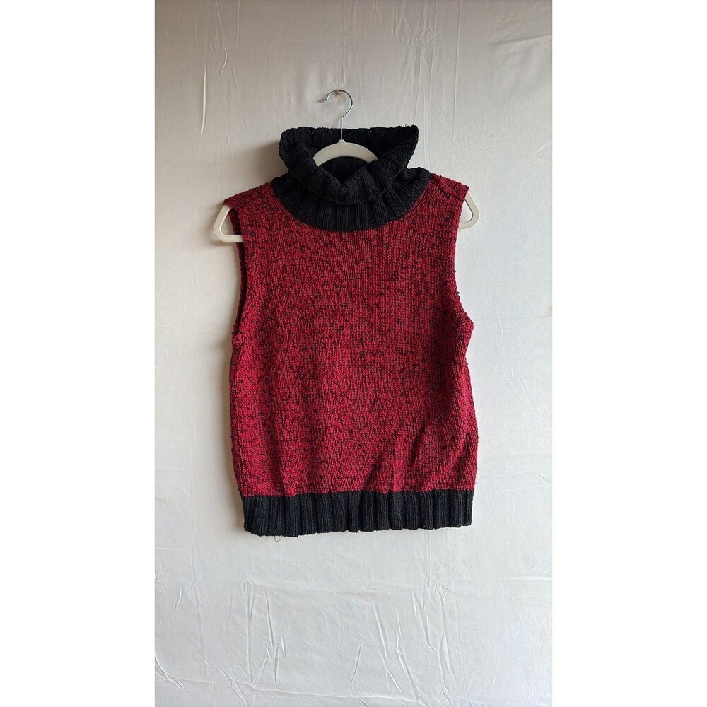 Vintage Liz Claiborne Petite Red and Black Marled Knit Turtleneck Sweater Vest